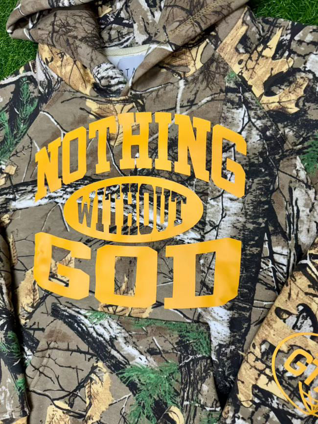 Boxy Fit CAMO Nothing Without God Hoodie