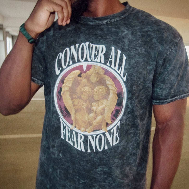 CONQUER ALL FEAR NONE ACID WASH TEE