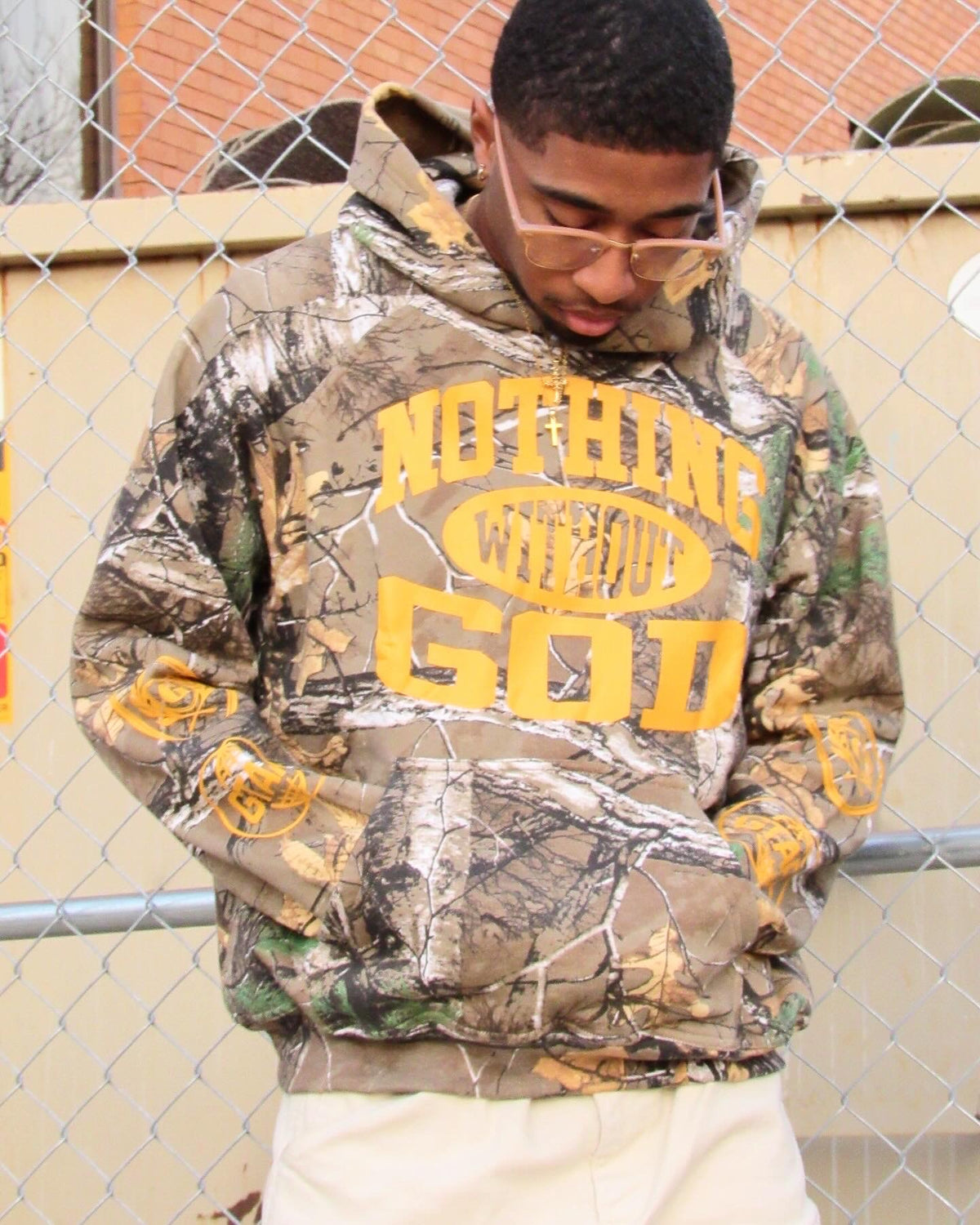 Boxy Fit CAMO Nothing Without God Hoodie