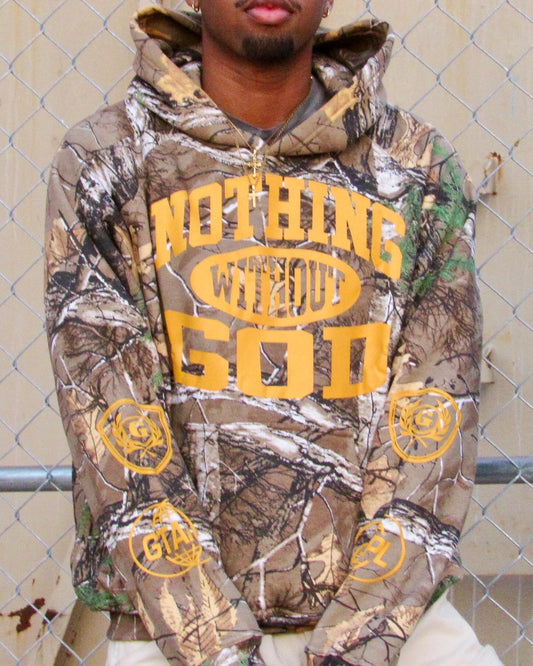 Boxy Fit CAMO Nothing Without God Hoodie